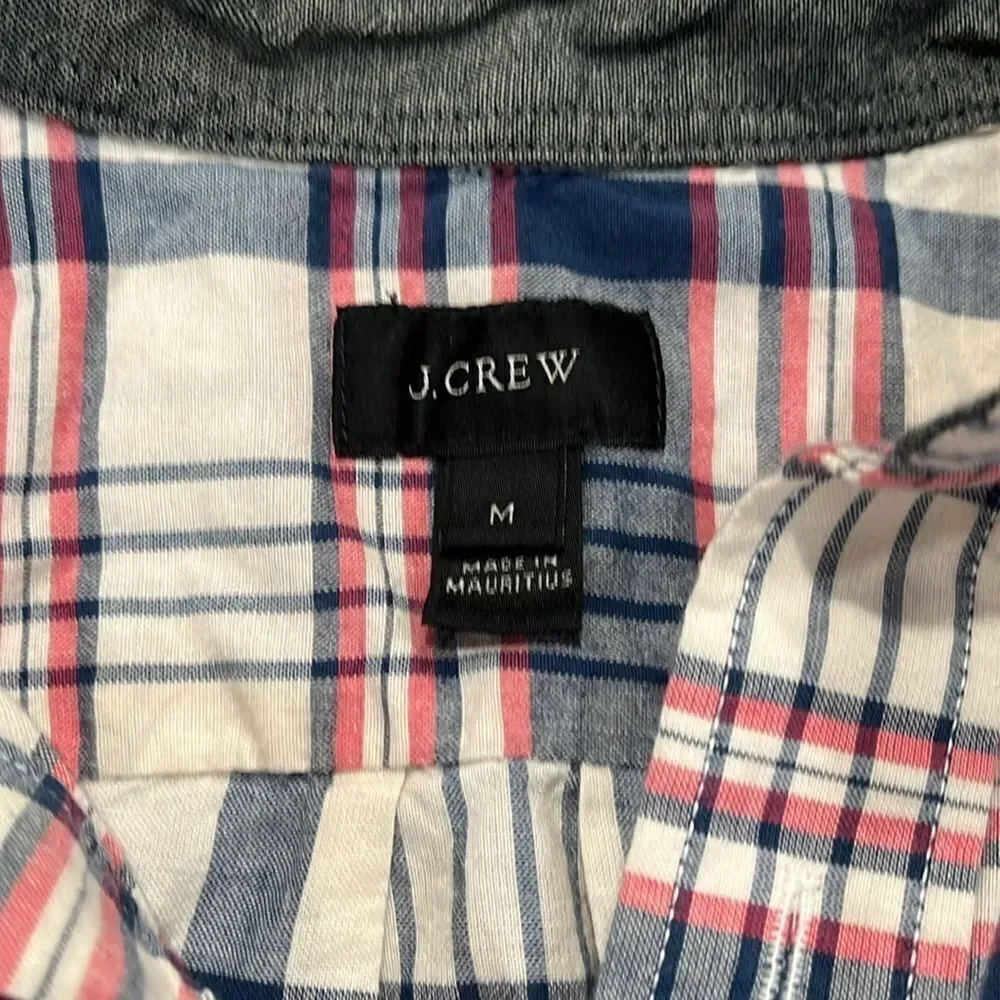 J.CREW men’s plaid blue pink button up short sleep shirt gray lined collar - M